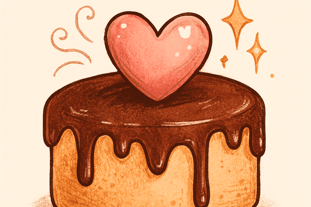 Ilustração do Bolo de Afeto com Calda de Abraço