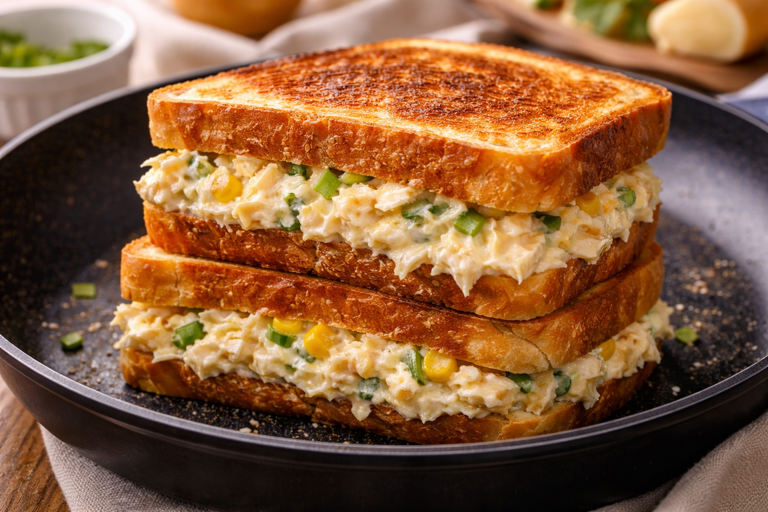 sanduíche de frango cremoso na frigideira