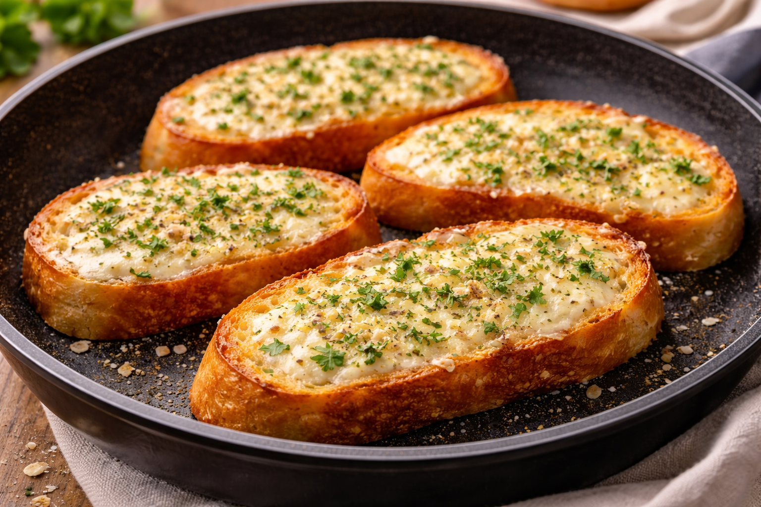 pão de alho cremoso de frigideira