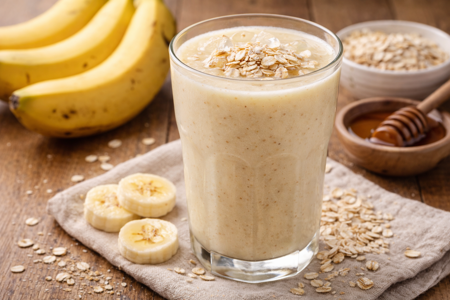 vitamina de banana com aveia cremosa para café da manhã