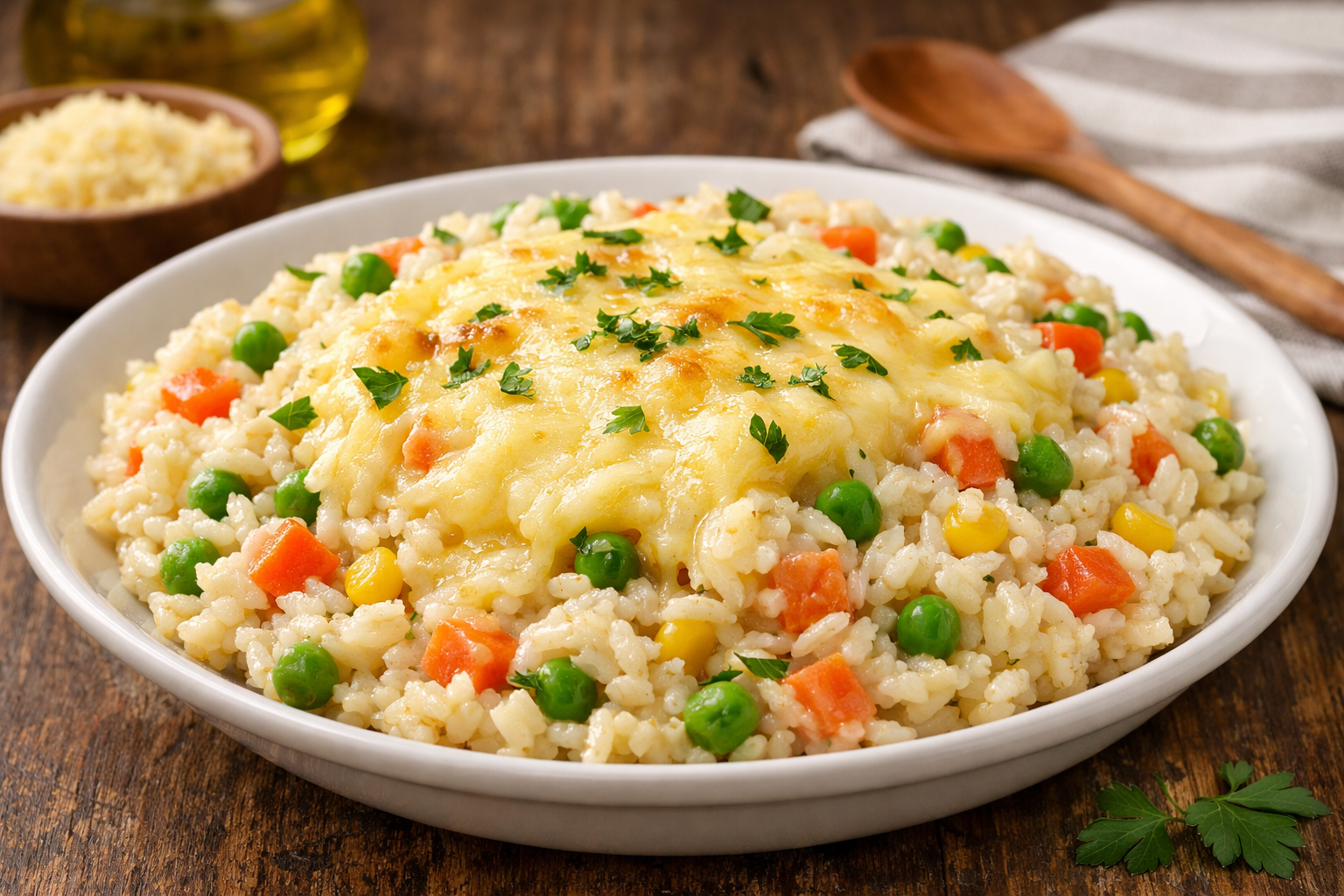 Arroz cremoso com legumes e queijo fácil e cremoso